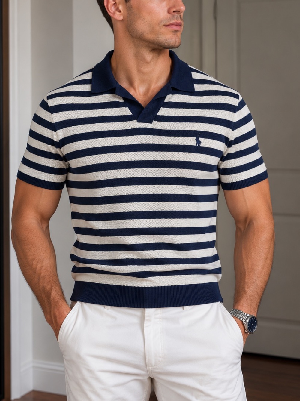 NWT Ralph Lauren Striped Pointelle-Ribbed Polo Shirt 2026